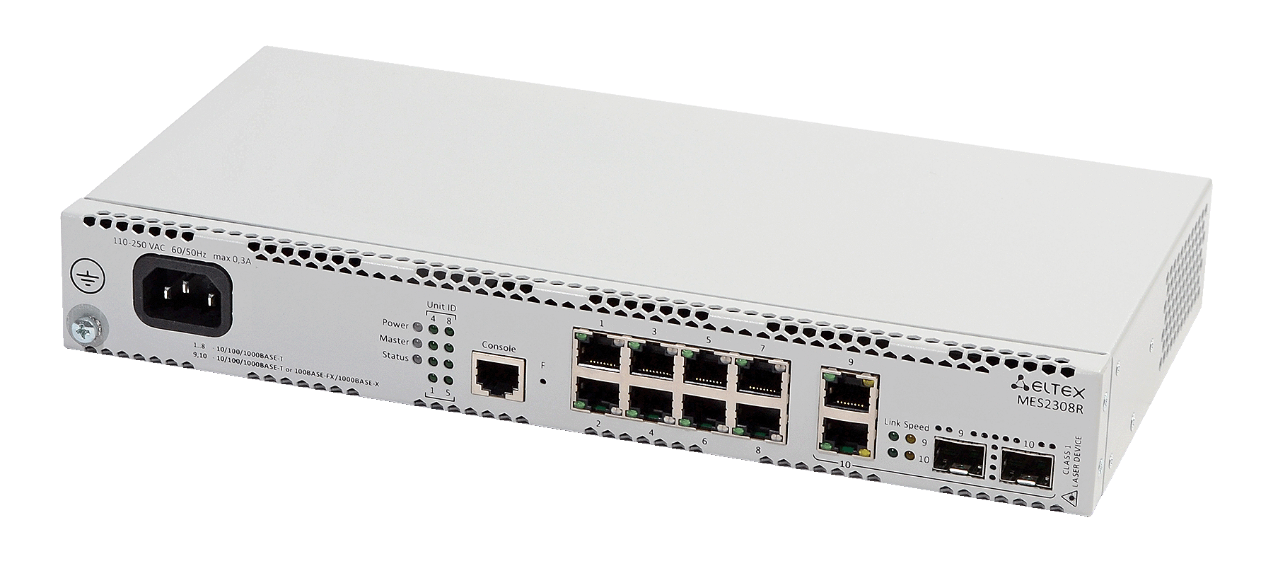 Ethernet-коммутатор MES2308R, 8 портов 10/100/1000 Base-T, 2 комбо-порта 10/100/1000 Base-T/100/1000 Base-X (SFP), L3, 220V AC